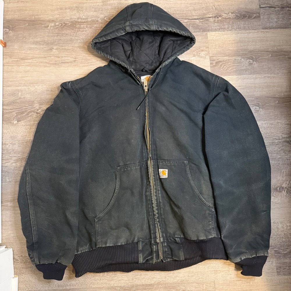 Vintage Carhartt Active Jacket Faded Black Canvas Thermal Lined Made in USA L